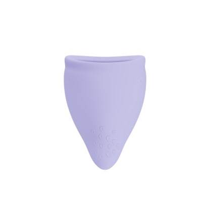 Copo menstrual lilás de silicone com textura em gotas