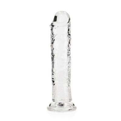 Dildo transparente em vidro com textura e base achatada