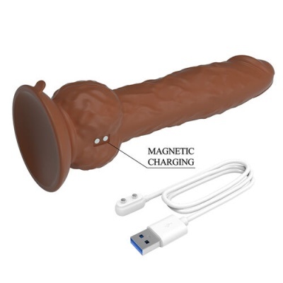 Dildo castanho com ventosa e cabo USB de carregamento magnético