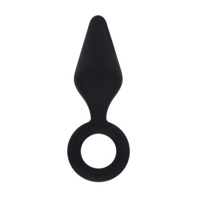 Plug anal preto de silicone com base circular