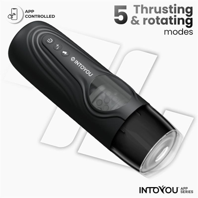 Dispositivo preto com botões e janela transparente, 5 modos Thrusting & rotating, marca INTOYOU