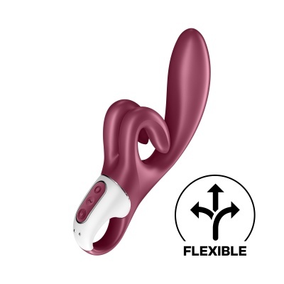 Brinquedo sexual flexível vinho e branco com botões e design curvado