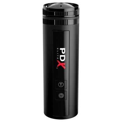Frasco preto cilíndrico com botões e texto PDX ELITE