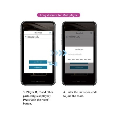 Dois smartphones pretos mostrando interface de jogo com opções para entrar ou criar sala