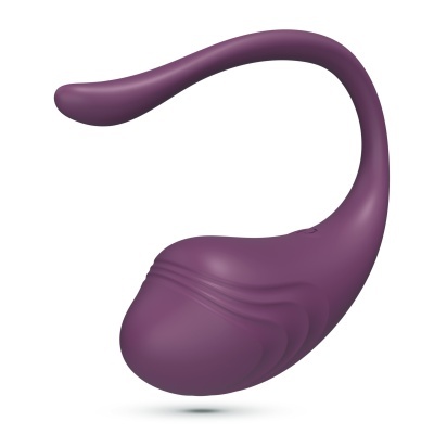 Produto curvo roxo em silicone com textura lisa e enrugada.