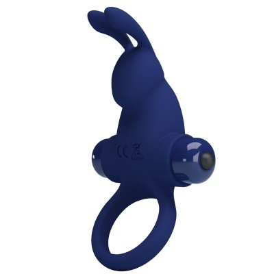Anel vibratório azul em silicone formato coelho com cápsulas vibratórias