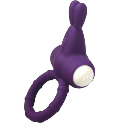 anel roxo silicone com botão branco e orelhas de coelho