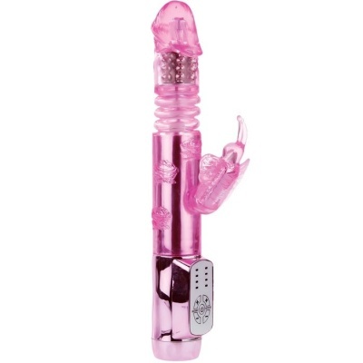 Vibrador rosa translúcido com textura e controlo remoto