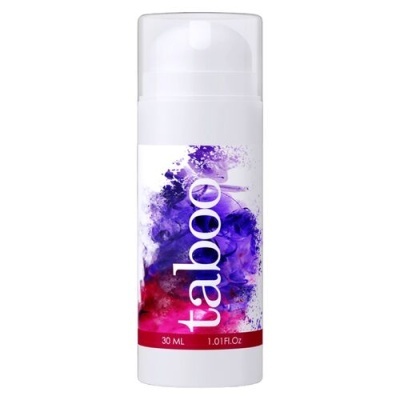 Frasco branco com produto taboo e design colorido