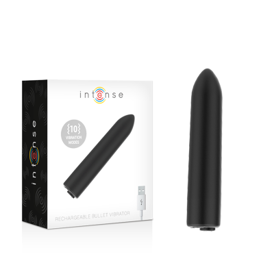 Vibrador tipo bala preto com caixa branca ao lado
