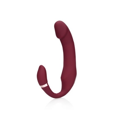 Vibrador curvo bordeaux de silicone com anel prateado na base