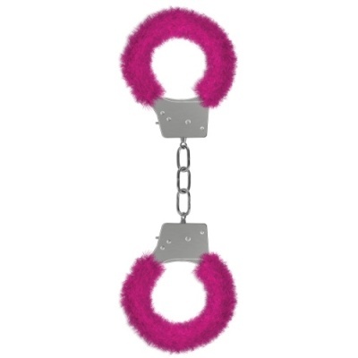 Algemas metálicas com pelúcia rosa