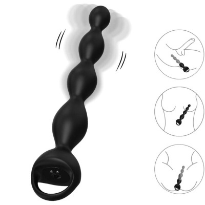 Produto preto em silicone com contas interligadas e alça na base