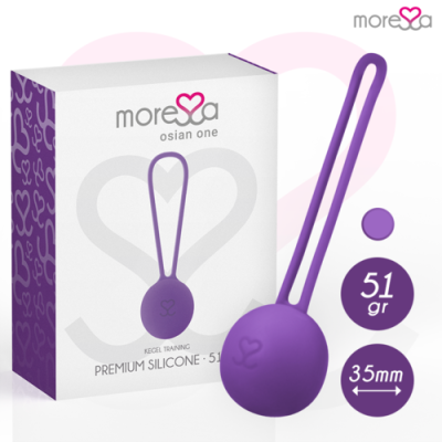 Produto treino de Kegel em silicone roxo da marca moressa com embalagem branca e roxa