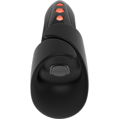 Dispositivo ergonómico preto com três botões alaranjados