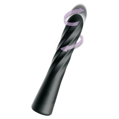Objeto preto cilíndrico espiral com setas roxas indicativas de rotação