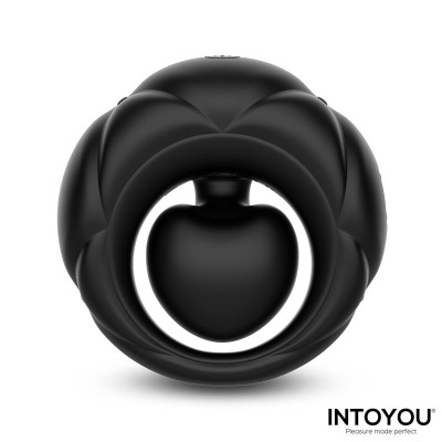 Dispositivo preto arredondado com coração central e anel luminoso, texto INTOYOU no canto