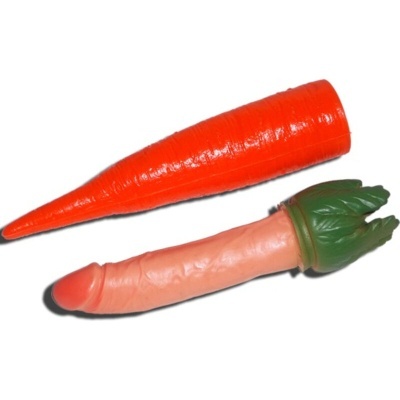 Capas para vibradores em silicone com design de cenoura e pénis com folhas