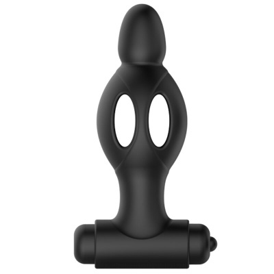 Plug anal preto com base larga e vibrador