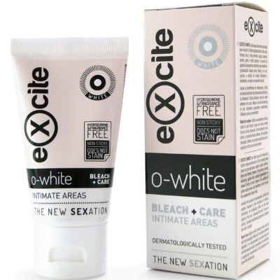 Tubo e caixa do creme excite o-white para áreas íntimas com indicação de branqueamento e cuidado