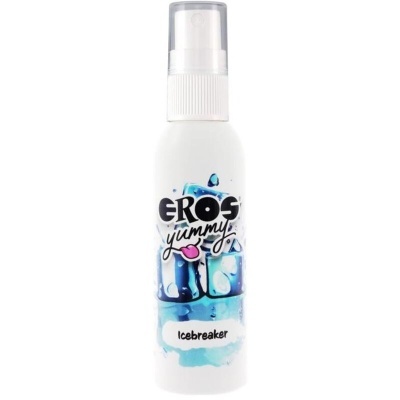 Frasco de spray branco com rótulo azul de cubos de gelo