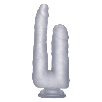 Dildo duplo transparente com base de sucção