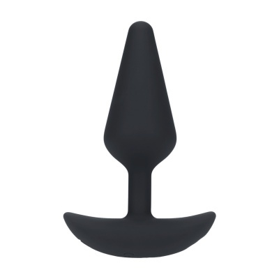 Plug anal preto em silicone com base larga curva