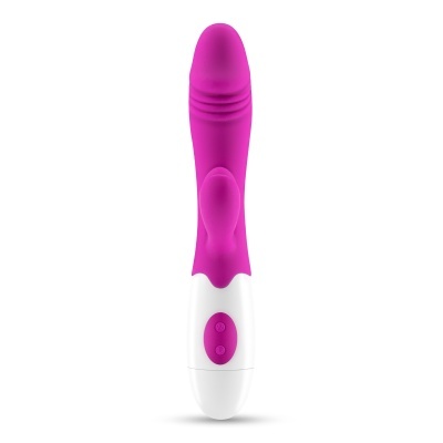 Vibrador rosa e branco com botão de controlo na base