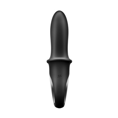 Plug anal preto de silicone com base alargada e logo em relevo