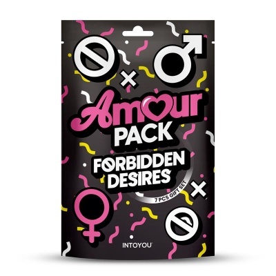 Embalagem preta colorida com confetes para conjunto Amour Pack Forbidden Desires
