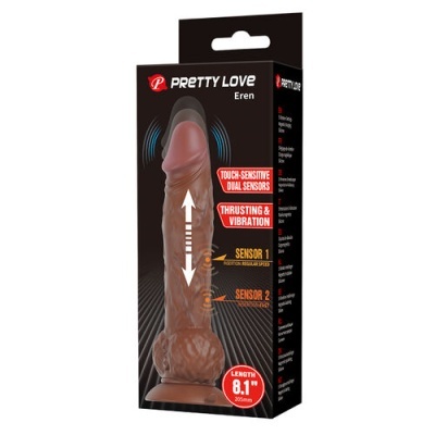Pacote com vibrador Pretty Love Eren castanho com base larga e funções de vibração e thrusting