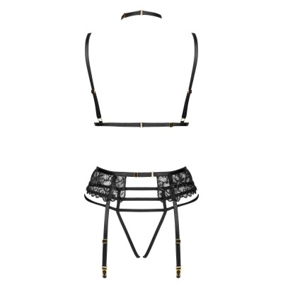 Conjunto de lingerie preto com tiras ajustáveis e renda