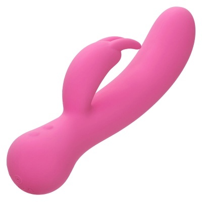 vibrador cor-de-rosa com duas extremidades e textura lisa