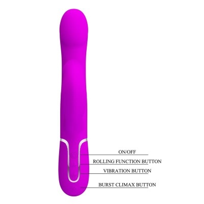 Vibrador rosa com botões e rótulos funcionais