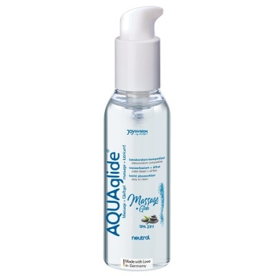 Frasco transparente com doseador branco de gel massageador AQUAglide