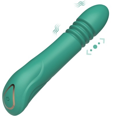 Vibrador pessoal verde com textura ondulada e botão de ligar/desligar na base