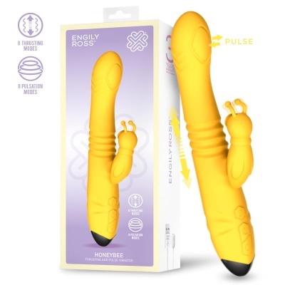 Vibrador amarelo Honeybee com embalagem roxa ENGILY ROSS