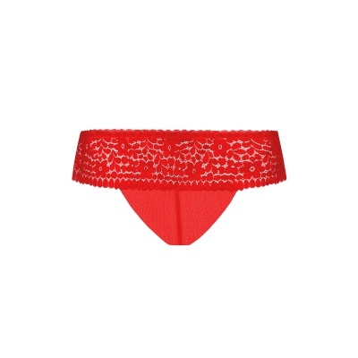 Cueca feminina vermelha de renda com padrão floral
