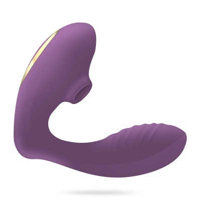 Produto curvo roxo com detalhes dourados e textura ranhurada