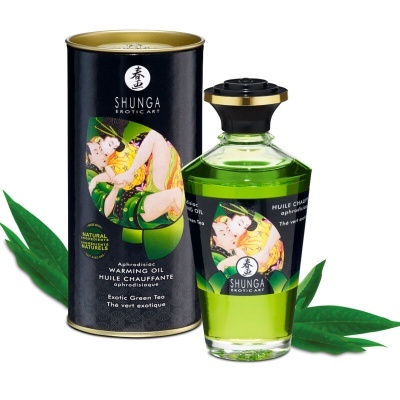 Óleo afrodisíaco aquecedor SHUNGA EROTIC ART com garrafa e embalagem cilíndrica preta