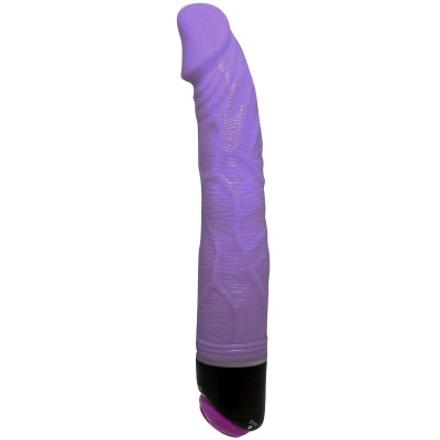 Vibrador roxo com base preta e botão roxo
