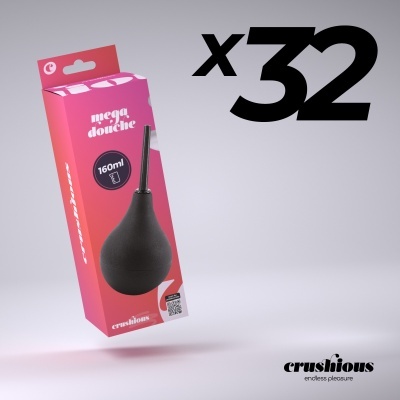 Embalagem rosa e vermelha com produto preto e texto x32