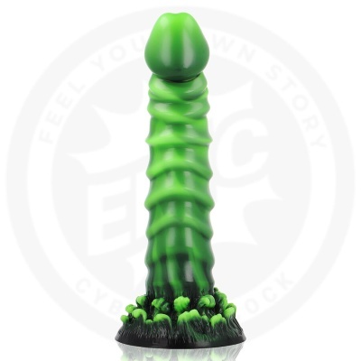 Dildo verde com textura e base decorada