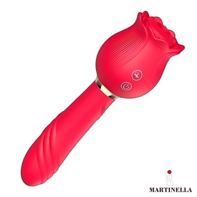 Vibrador feminino silicone vermelho forma de rosa com botões