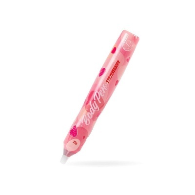 embalagem rosa de plástico com desenho de morangos e texto Body Pen STRAWBERRY 35g