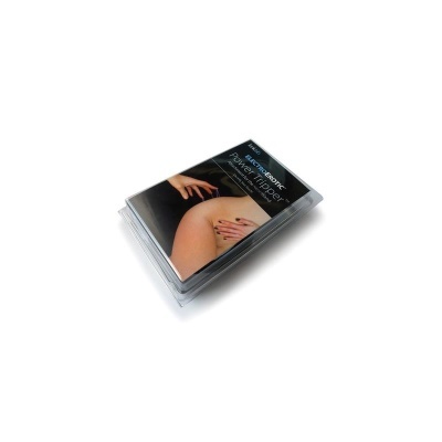 Embalagem transparente com produto Electroerotic Power Tipper e imagem com mãos sobre perna