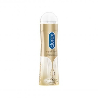 Frasco dourado de gel lubrificante Durex com tampa transparente