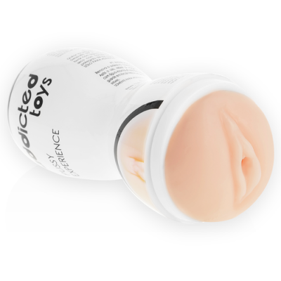 Brinquedo adulto cilíndrico branco com textura de silicone cor de pele