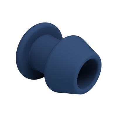 Peça cónica azul escuro em borracha ou silicone com base circular.