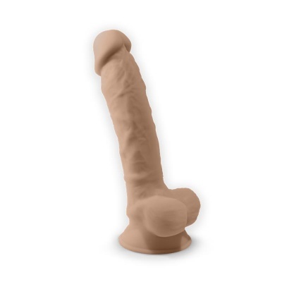 Dildo anatómico cor pele em fundo branco